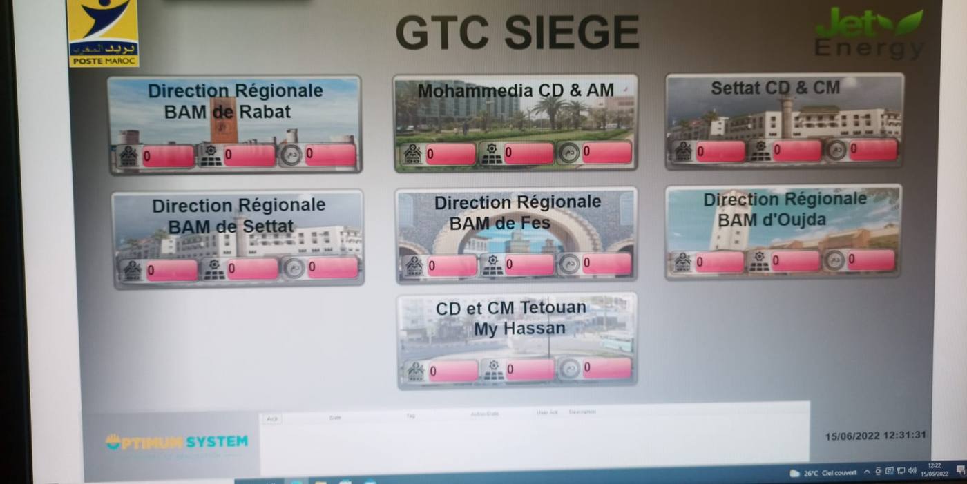 Écran de GTC des sites de Barid Al-Maghrib